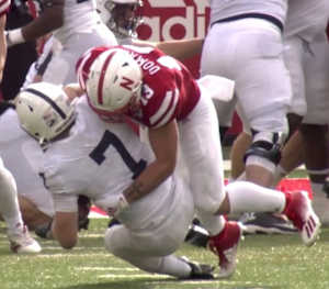 JoJo Domann with a sack against Penn State in 2020.